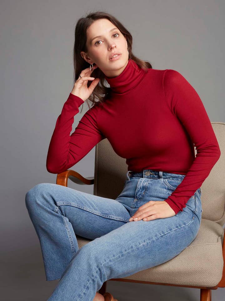 Silk Rib Roll Neck Top for wholesale by Lavender Hill