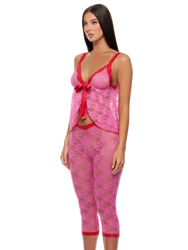 Lounge Affair Babydoll Cami and Capris Lingerie Set for wholesale by Forplay Inc.