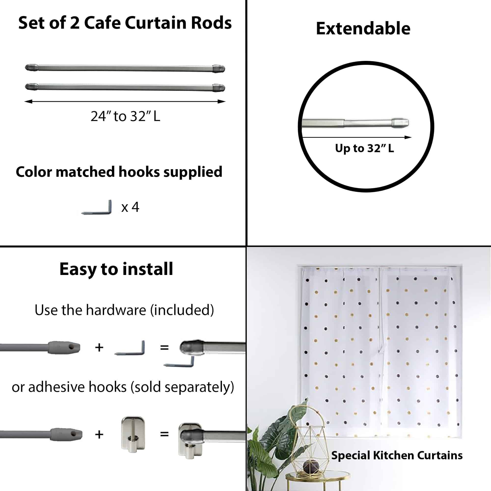 Evideco French Home Goods - Wholesale Curtain Rod - Adjustable Cafe Rods - Lightweight Voile 3 Sizes6