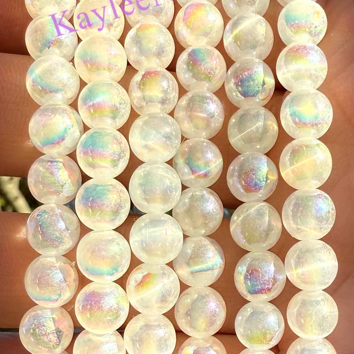 KayleeNYC - Wholesale Beaded Bracelet - Angel Aura Selenite 6mm 7.5” Stretch Bracelet