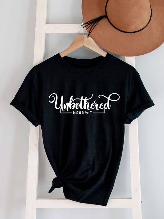 Top Avenue - Wholesale Screen Printed T-Shirt - Women's - Unbothered, Mood 24:7, Unisex Round Neck T-Shirt0