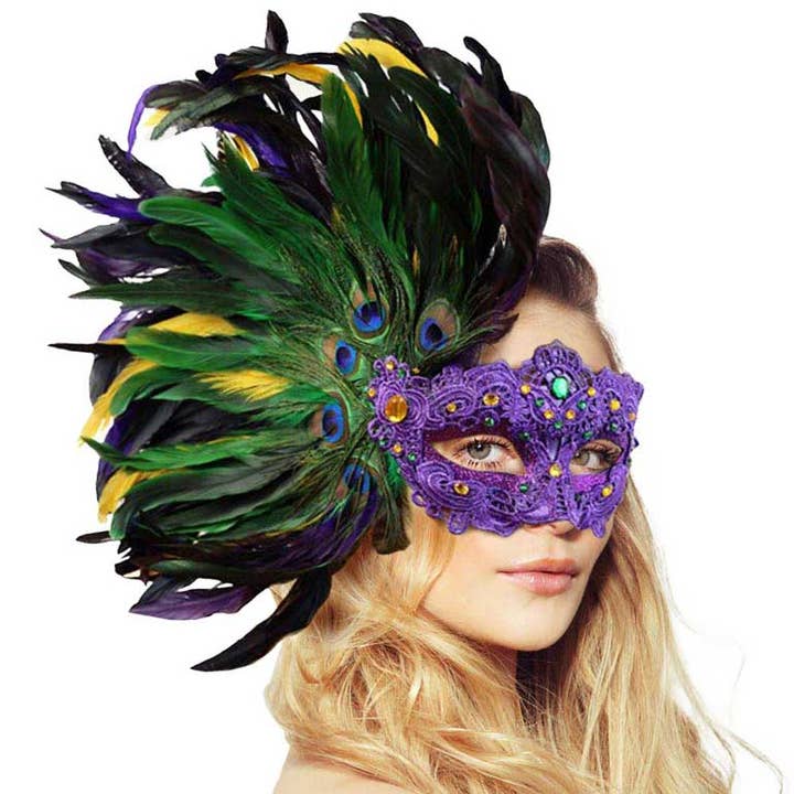 Venetian Mardi Gras Feather Mask for wholesale by Madeline Love