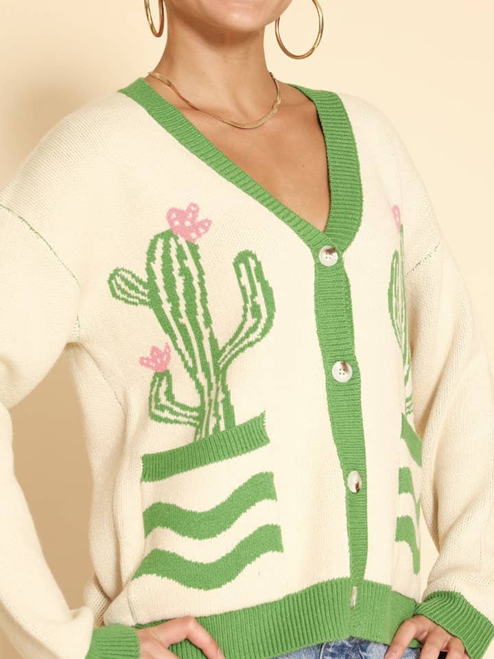 Green multi Cactus flower cardigan for wholesale on Faire