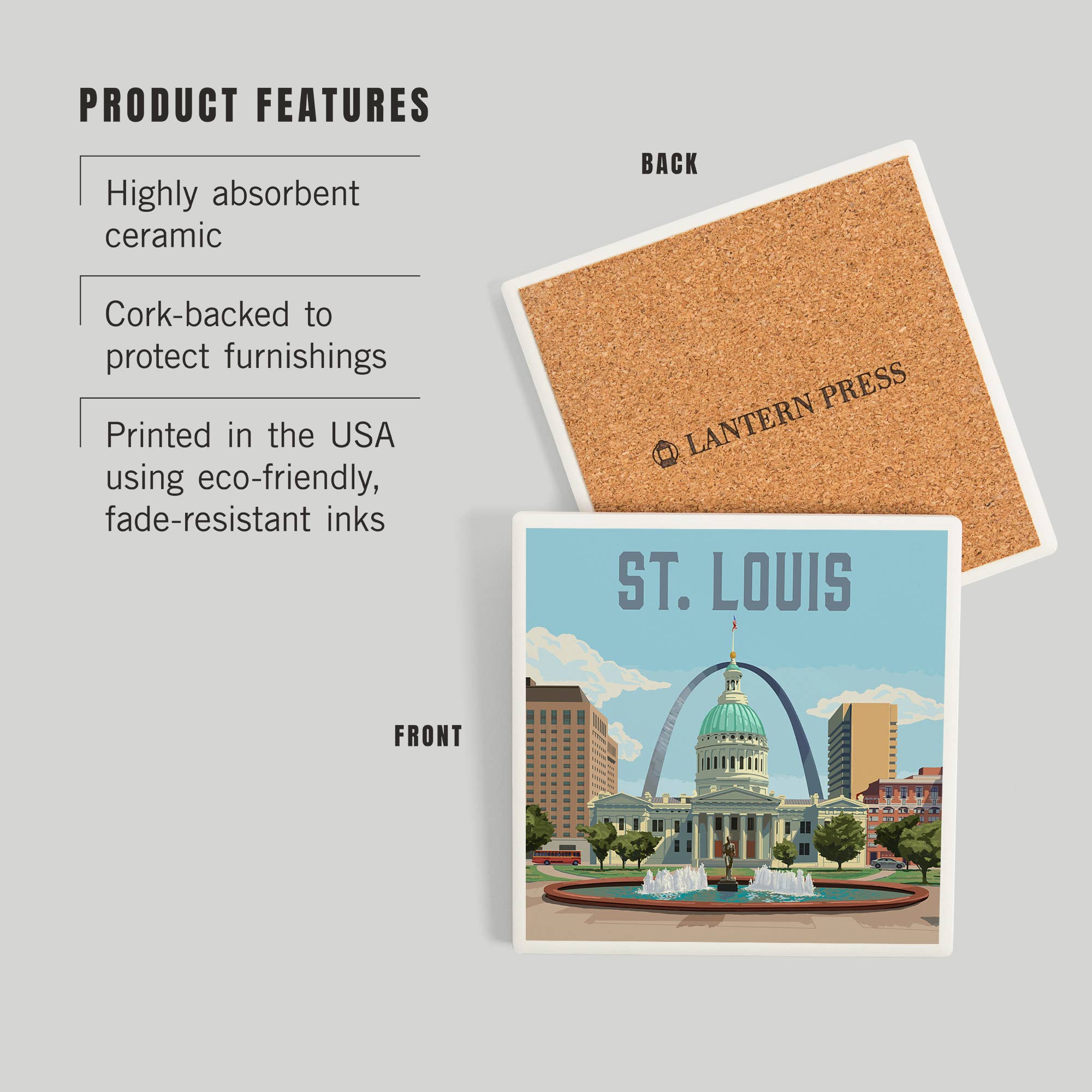 Lantern Press - Wholesale Coasters - CERAMIC COASTER St. Louis, Missouri, Courthouse, Painterly2