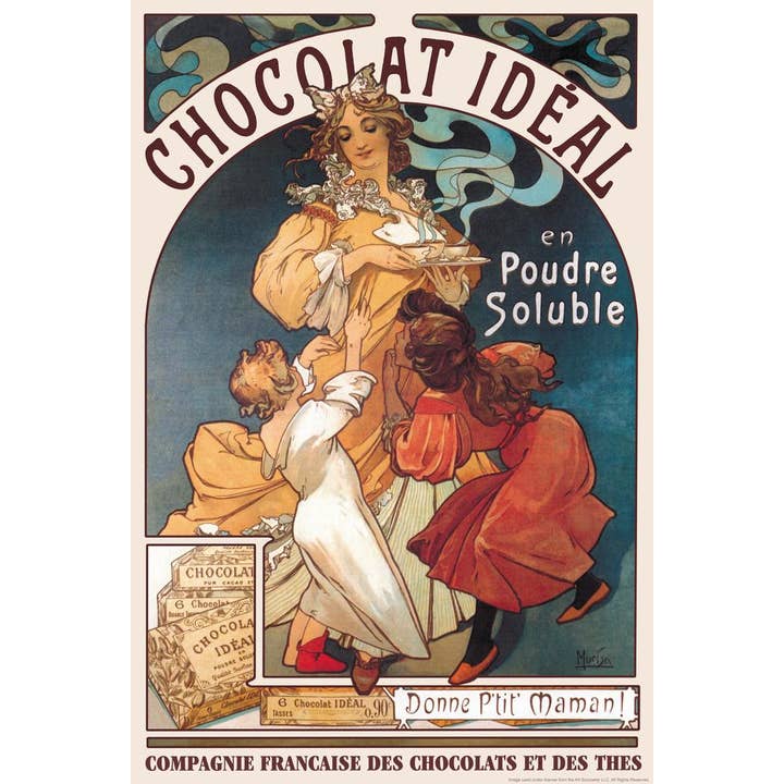 Chocolat Ideal Alphonse Mucha Chocolate French Art Retro Vintage Ad Poster for wholesale by Gotham Gifts