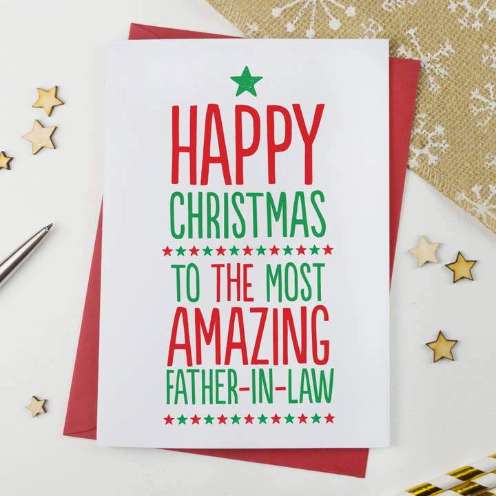 Amazing Father In Law Christmas Card for wholesale by A is for Alphabet Ltd