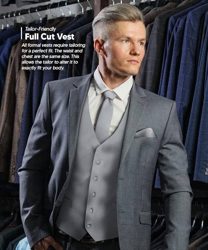 Dubal Brothers - Wholesale Suit Vest - Men's - Vittorio Farina Solid Satin Vest Set (White Back) Var. 02 (Mustard-Yellow)23