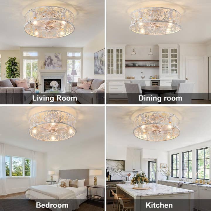 20 Inch Caged Ceiling Fan With Light White Gold Remote for wholesale on Faire5