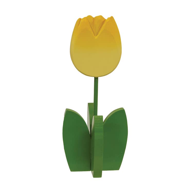 Yellow Wooden Dimensional Tulip Sitter for wholesale by Col House Designs