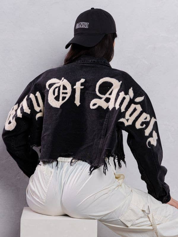 Trio Urban - Vente Veste en jean – femme - Veste en jean court à imprimé crème City of Angels4