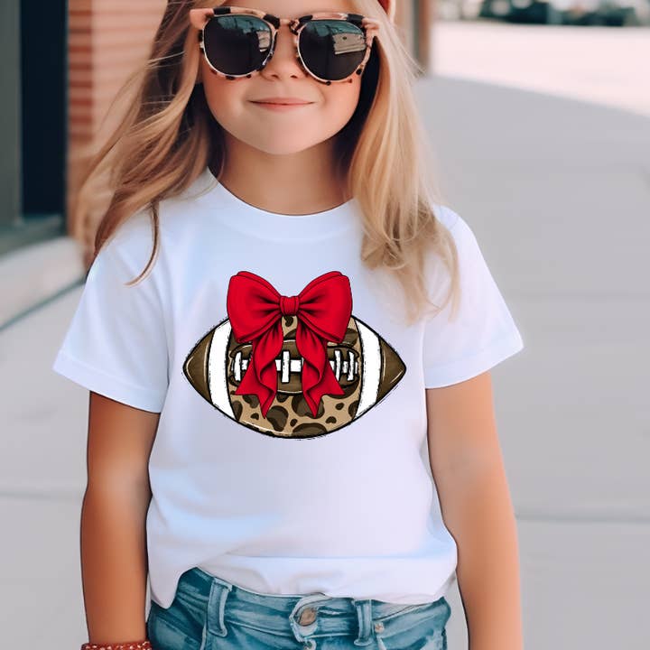 T-shirt Red Leopard Football Bow pour enfants pour les jours de match pour la vente par Under The Lights Designs