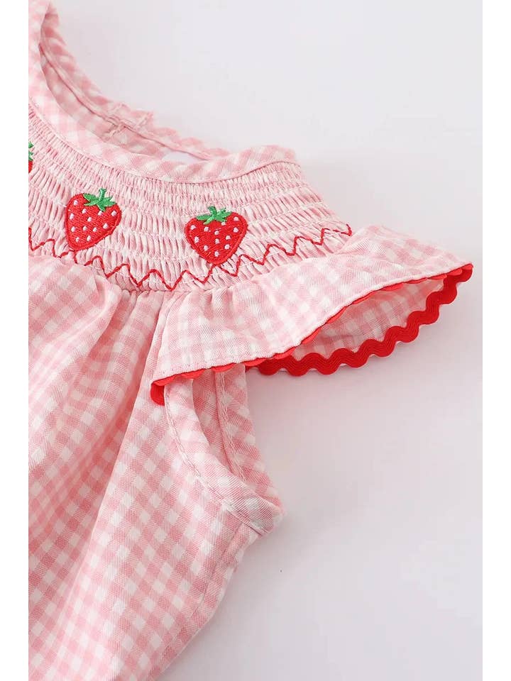 Auraquise - Wholesale Bodysuit (Non-Footed) - Baby - Girls Summer Strawberry Smocking Bubble Romper3