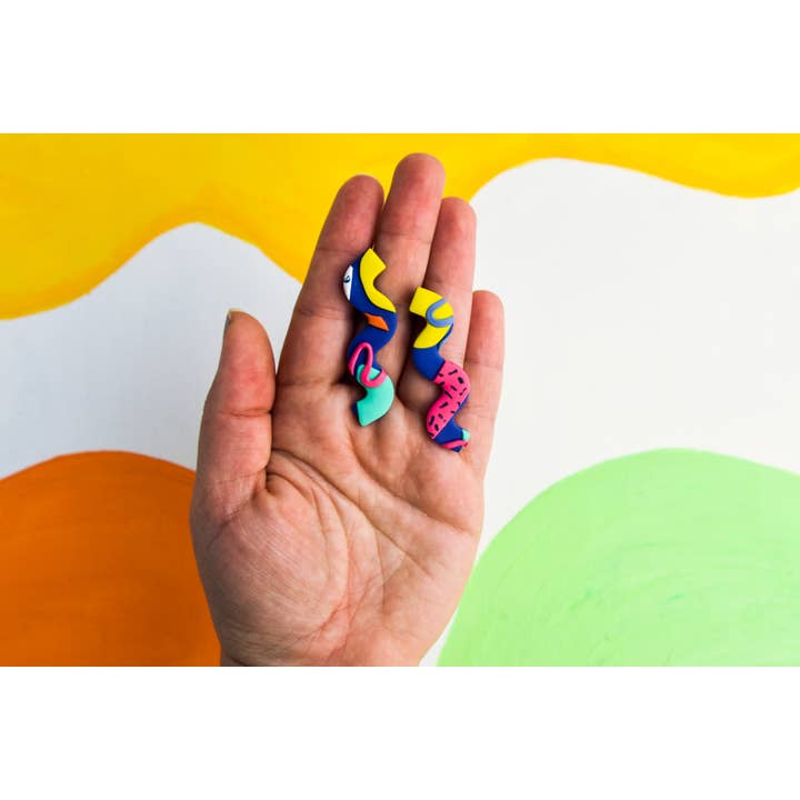Lauren Likes Art - Wholesale Dangle Earrings - Colorful Squiggle Earring 90s Purple Polymer Clay Wavy Stud4