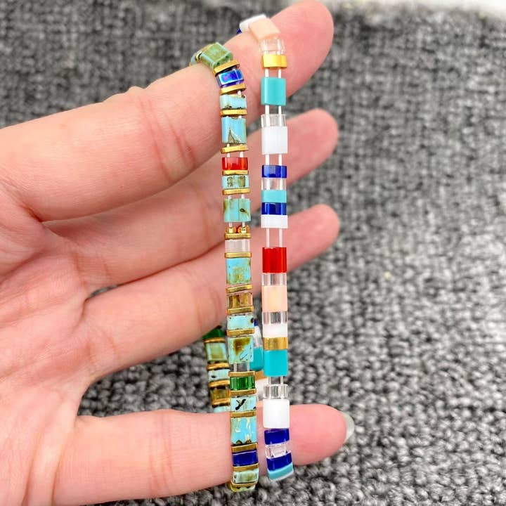 Mio Queena - Wholesale Beaded Bracelet - Boho Glass & Hematite Beaded TILA Beads Stretch Bracelet -BJ