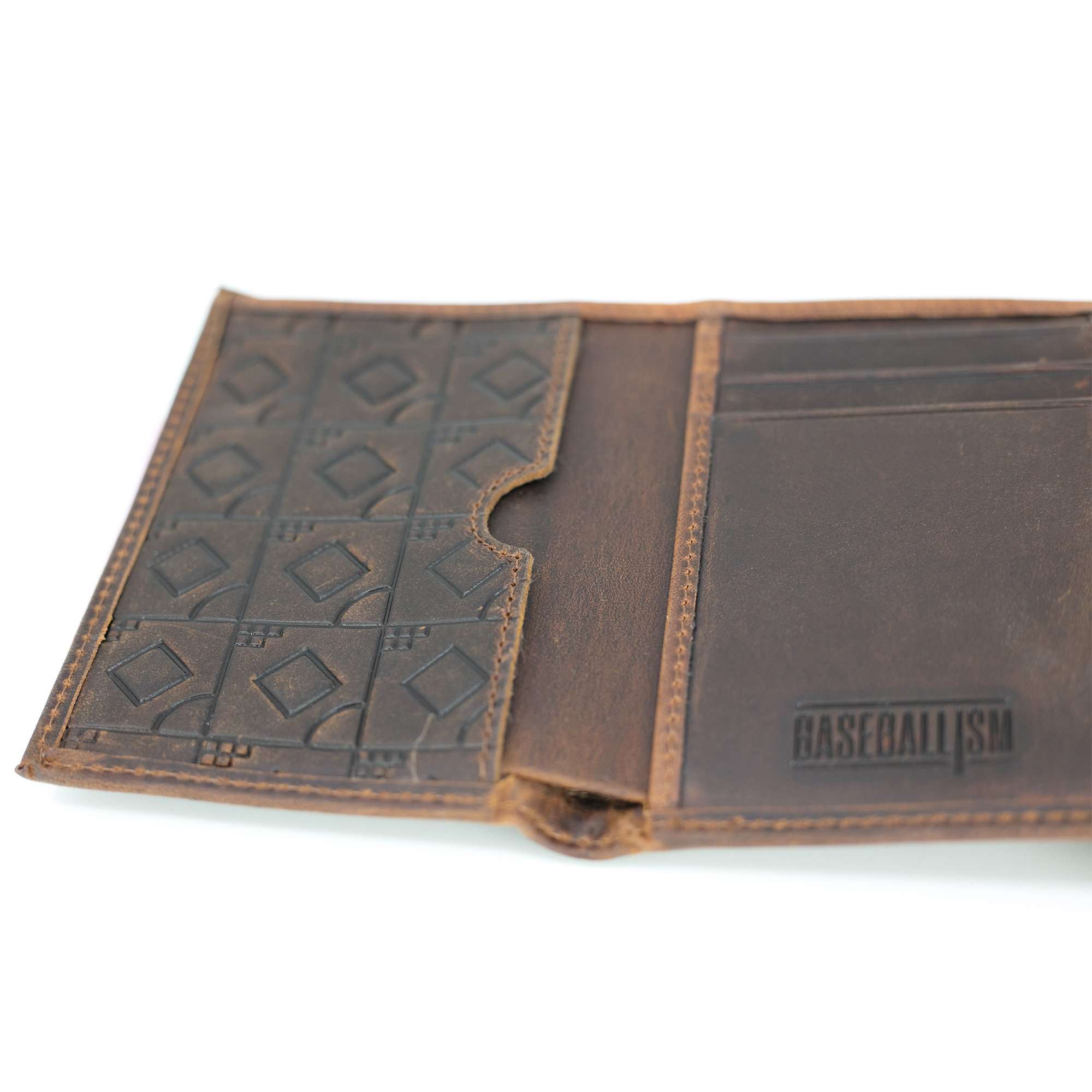 Baseballism – wholesale Wallet - Men’s – Flag Man Badge Trifold Glove Leather Wallet - Oak3