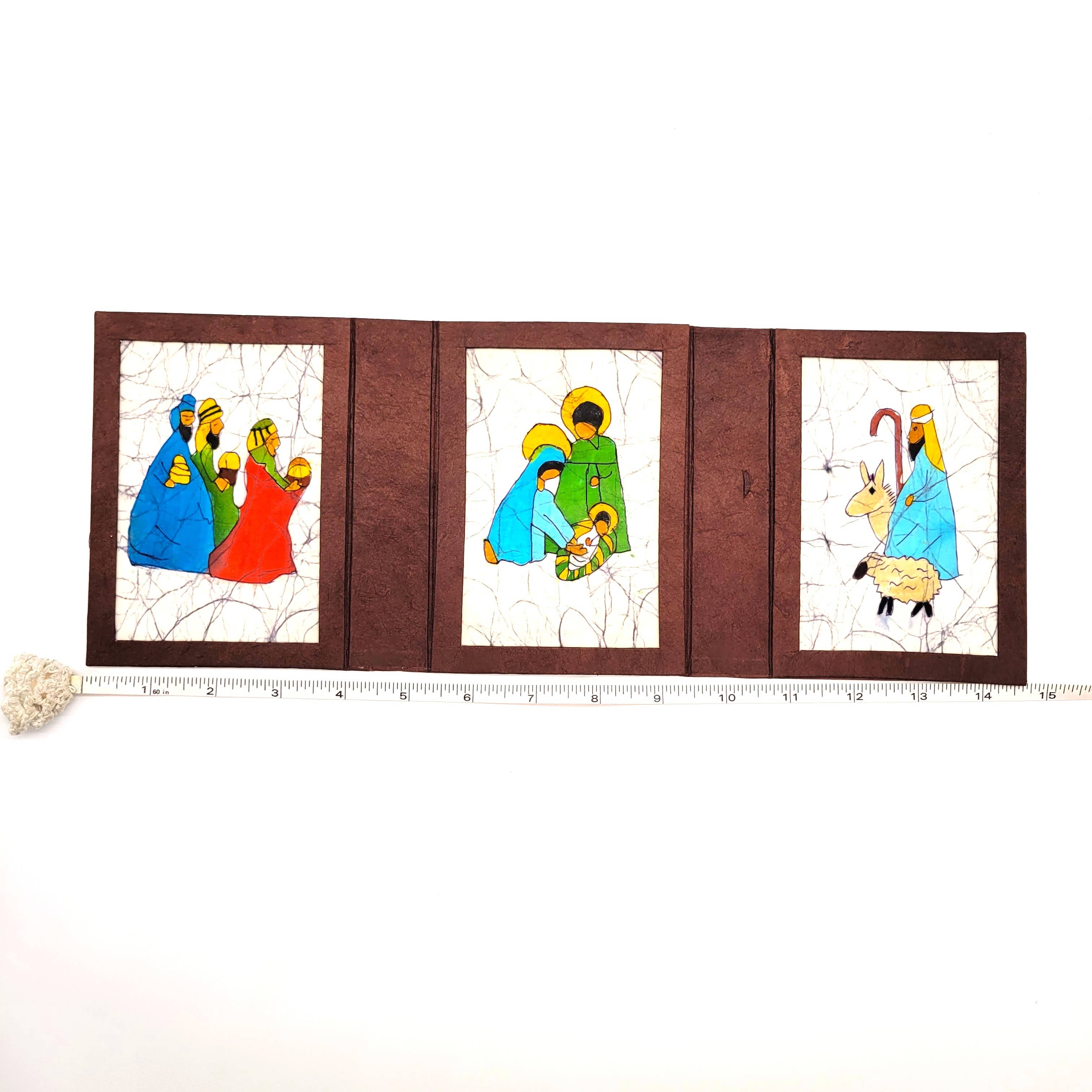 Eclectic Woodchuck – wholesale Nativity scene decor – Batik Nativity Triptych in Paper Mache Box 8
