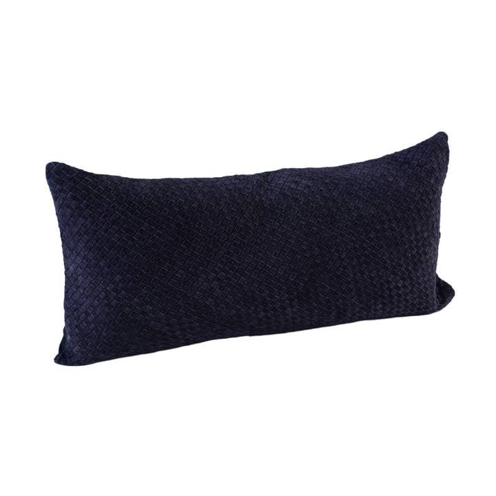 Pillow Leather Suede Lumbar Woven Navy 30"X12" *Cover Only for wholesale by Luzia Leather Home Collection