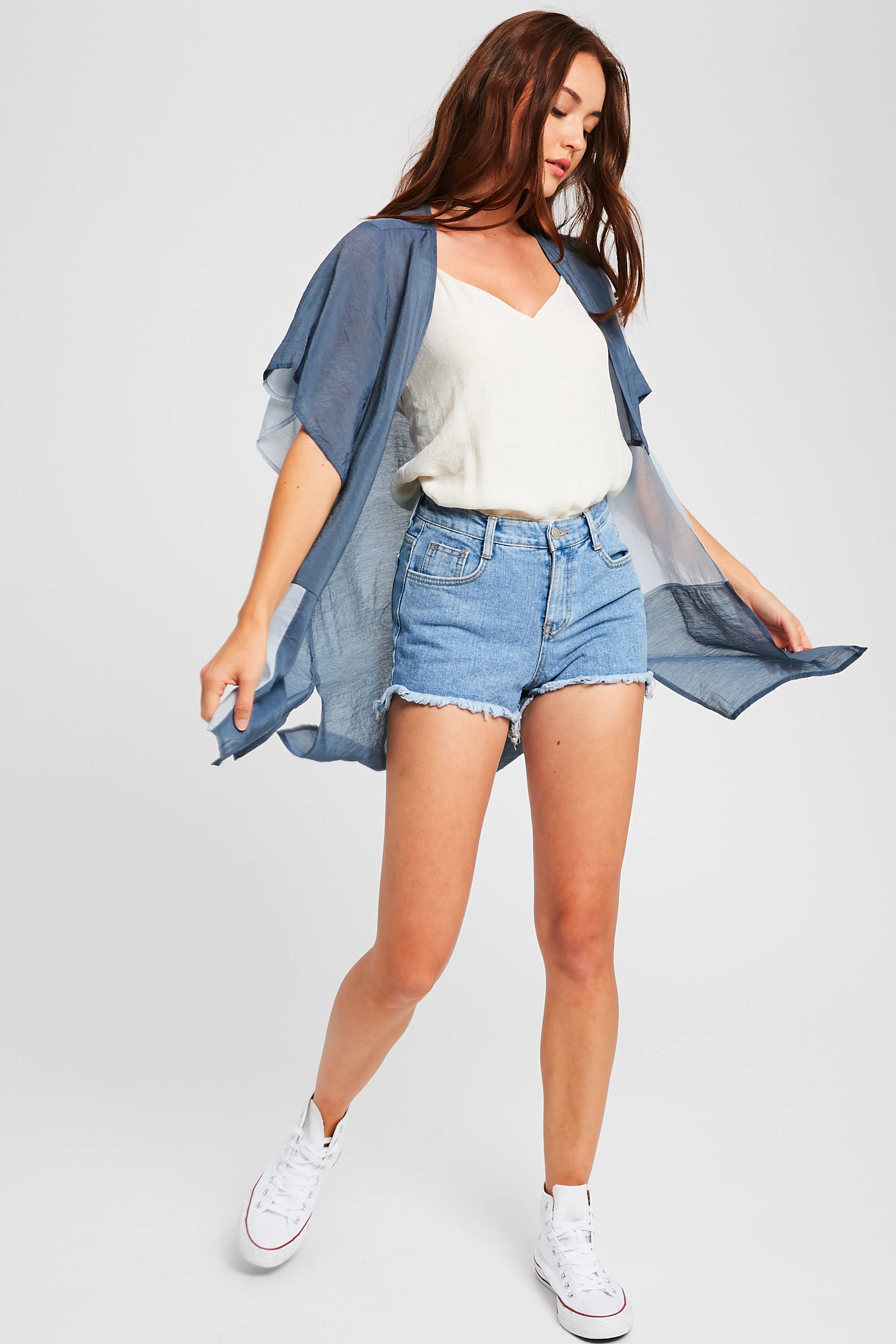 Listicle - Venta al por mayor Kimono - Mujer - Cárdigan Kimono de Bloques de Color Semitransparente8