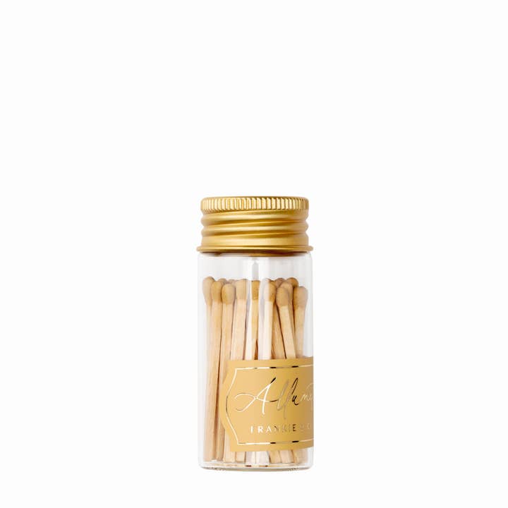 Mini Glass Match Jar – Honey Yellow Matches, Gold Lid for wholesale by Frankie & Claude