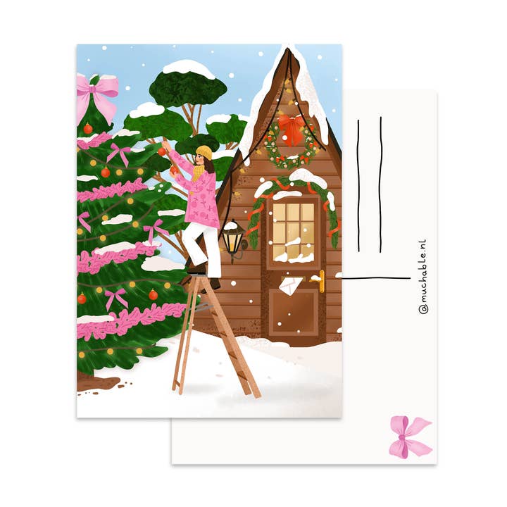Christmas card illustration - Christmas card - decorating tree for wholesale by Muchable