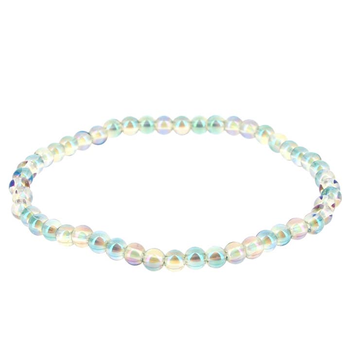 Aqua Aura bracelet with 4 mm rock crystal beads for wholesale by Artisans de Madagascar