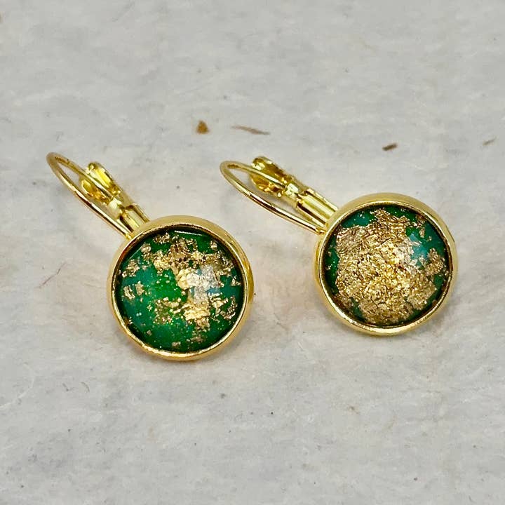 Lever-back Cabochon Earrings - Felicia Gold-leaf for wholesale by A New Day, A New Dawn NYC, LLC.
