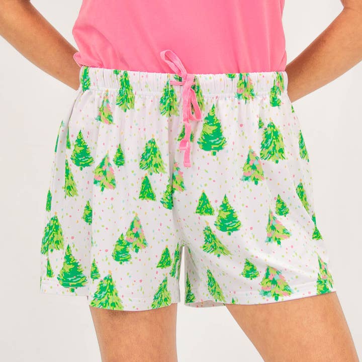 The Royal Standard - Wholesale Sleepwear Bottom - Women's - Celebration Tree Sleep Shorts White/Lime/Pink -Asst.