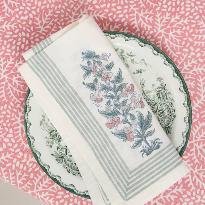 Rozablue - Wholesale Tablecloth - Handblockprinted tablecloth  XL Floral Coral 160 x 3407