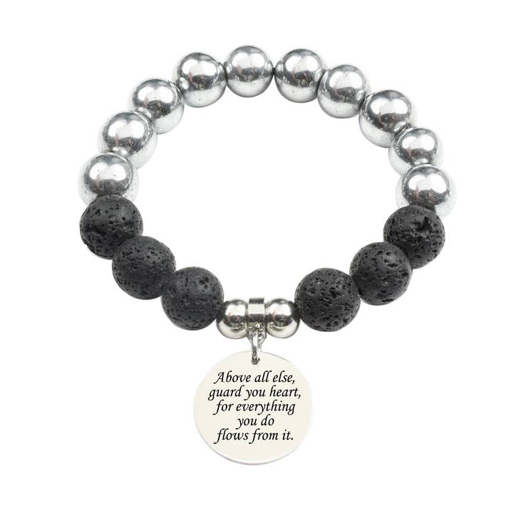 Echte 12 mm lava- en hematietmix inspirerende armband van voor wholesale door Pink Box