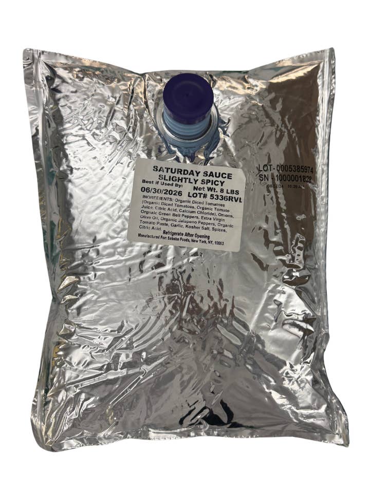 Sababa Foods Saturday Sauce (Slightly Spicy)- 1 Gallon BiB for wholesale by Sababa Foods