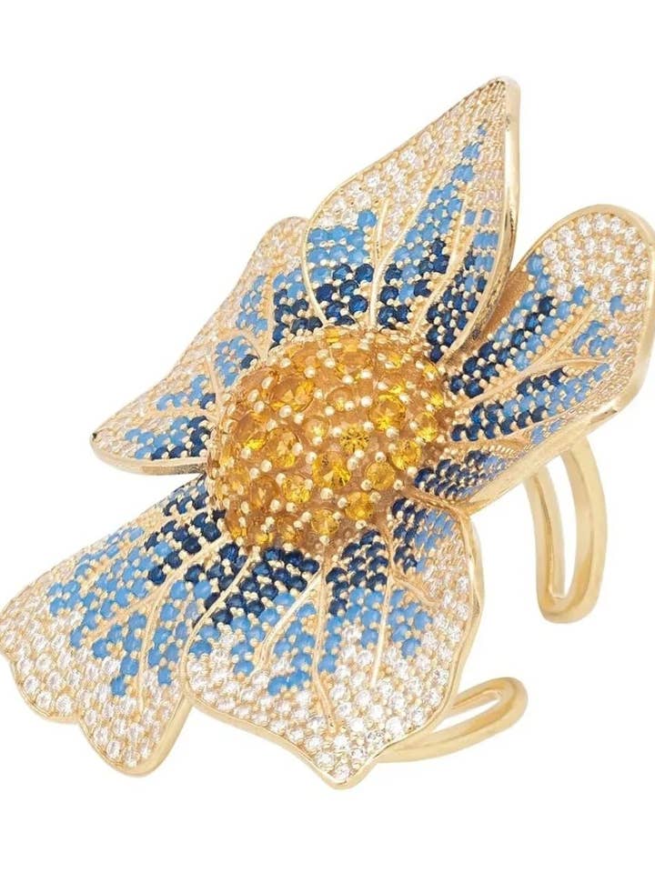 Pansy Flower Blue Ring Gold for wholesale by Latelita