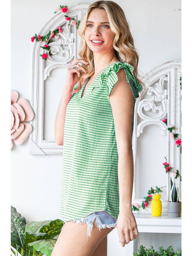 7th Ray - Wholesale Blouse - Women's - Gingham Print V-Neck Women's Blouse with Ruffle Detail T511410