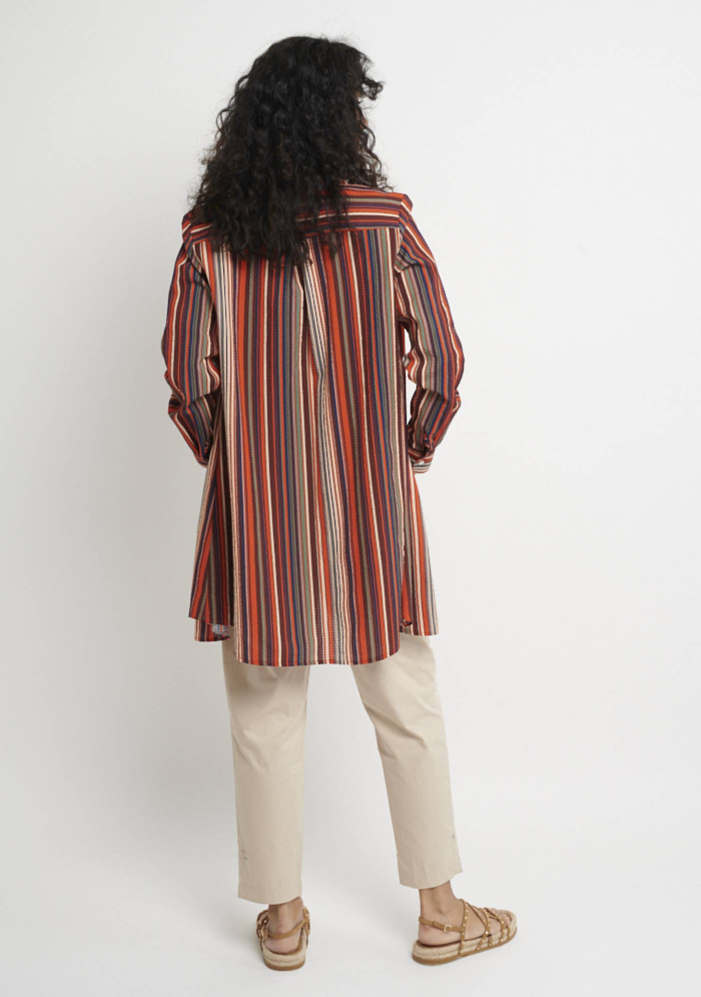 MADE IN SENS - Wholesale Button Down Shirt - Women's - Forest Brick Stripes Long Shirt1