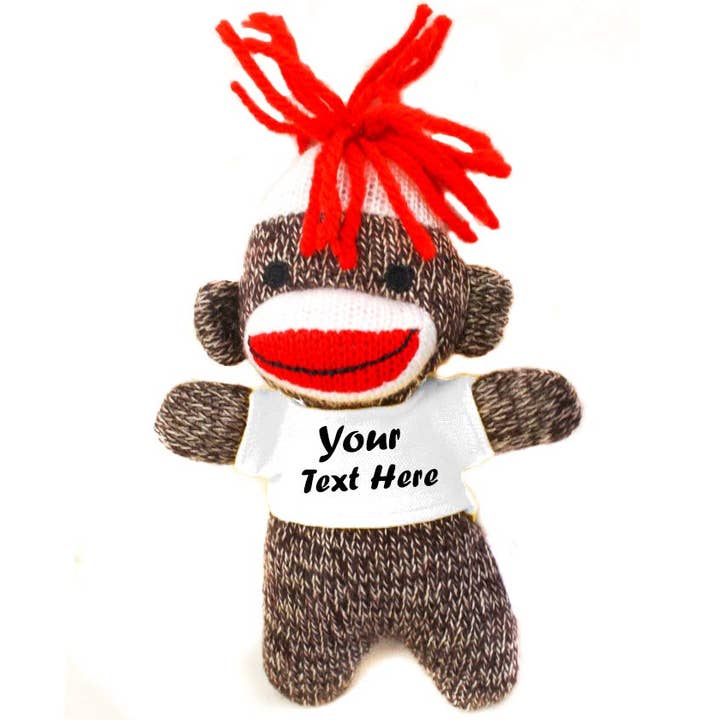 Plushland - Wholesale Knuffels - Kinderen en baby - 4" Zwarte Sok Aap Knuffel Sleutelhanger met Gepersonaliseerde T-shirts2