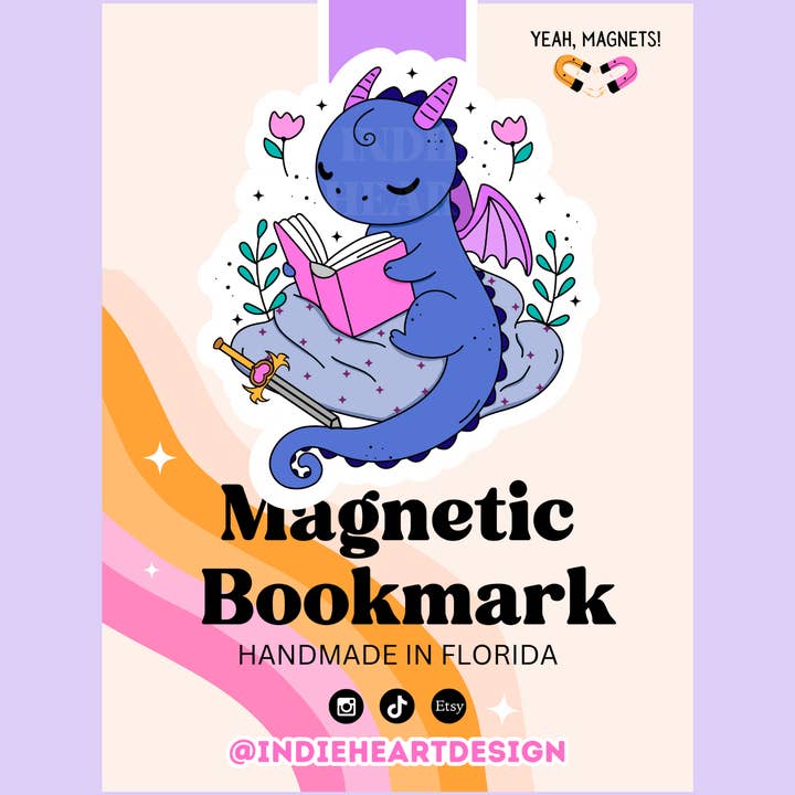 Cute Fantasy Dragon Magnetic Bookmark for wholesale by Indie Heart Studio