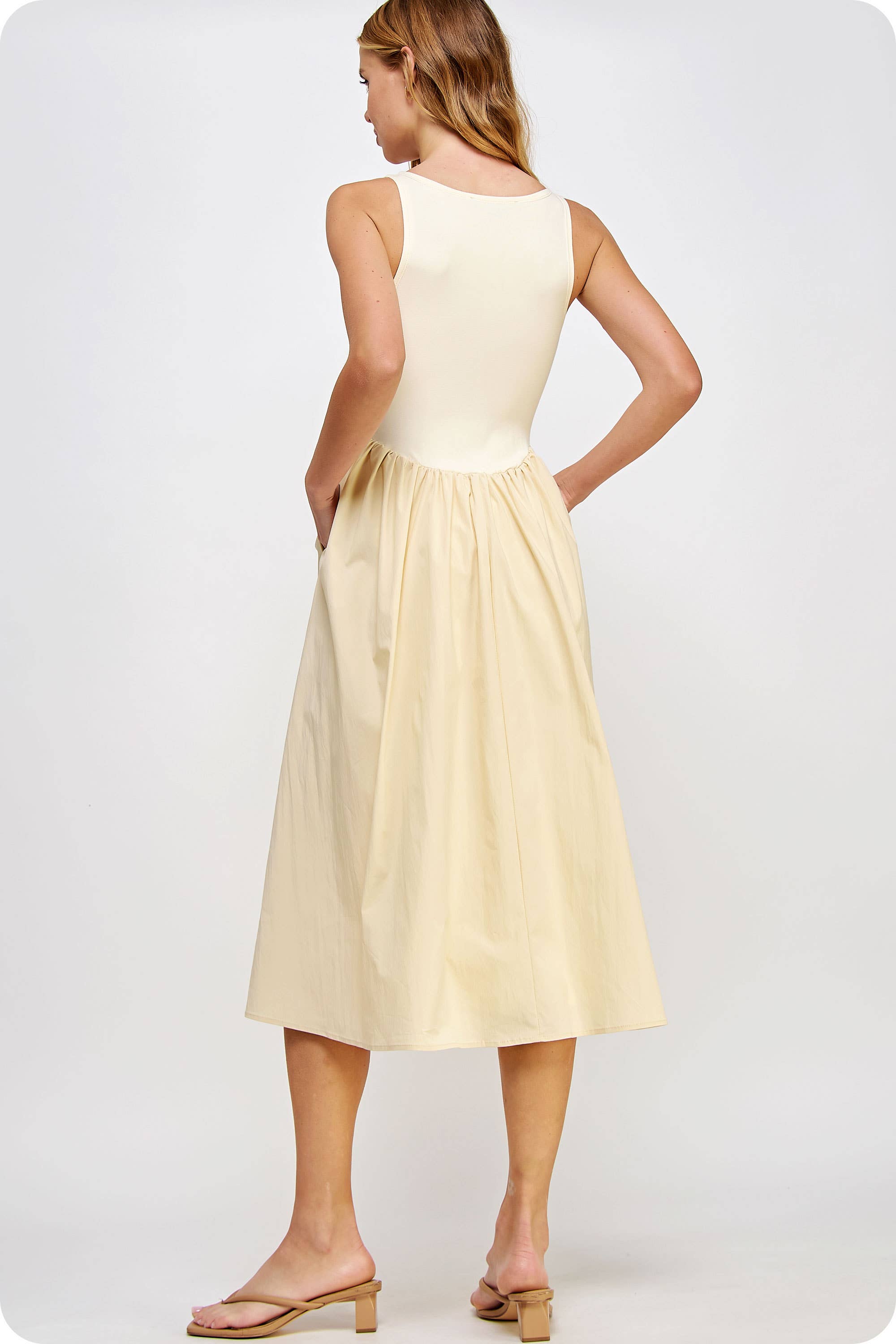 Strut & Bolt - Wholesale Dress - Women's - Knit Contrast Poplin Long Dress7