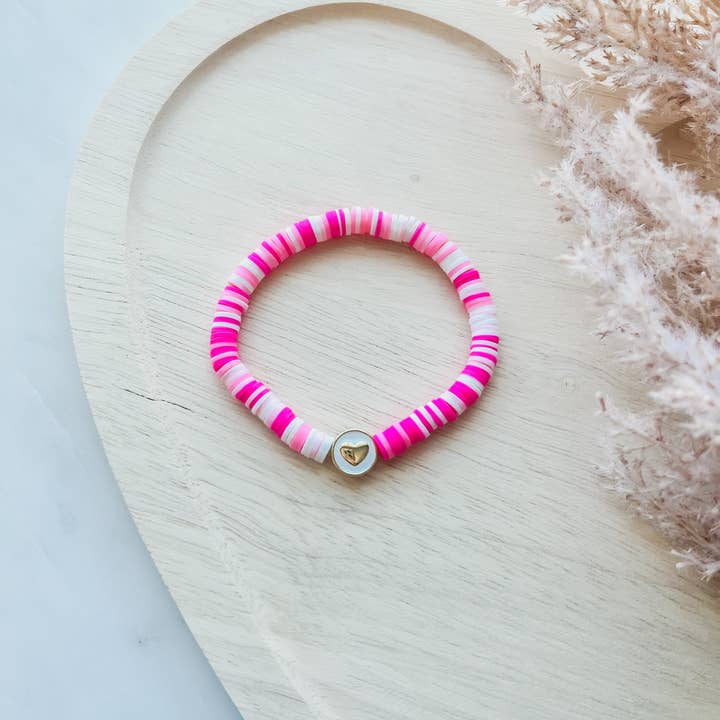 Taylor Toms Designs - Wholesale Beaded Bracelet - Pink Heart Bracelet