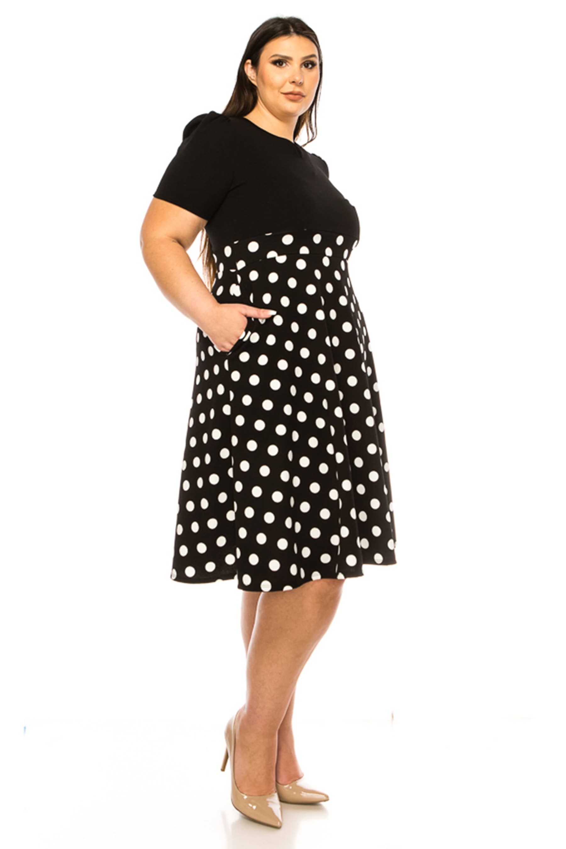 MOA COLLECTION - Wholesale Dress - Women's - Women's Plus Size Dress with Puff Sleeves and Keyhole Front25