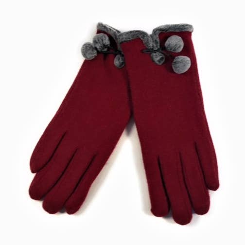 SHIHREEN Wool Gloves with Pom Poms (18-127) for wholesale by Shihreen Inc