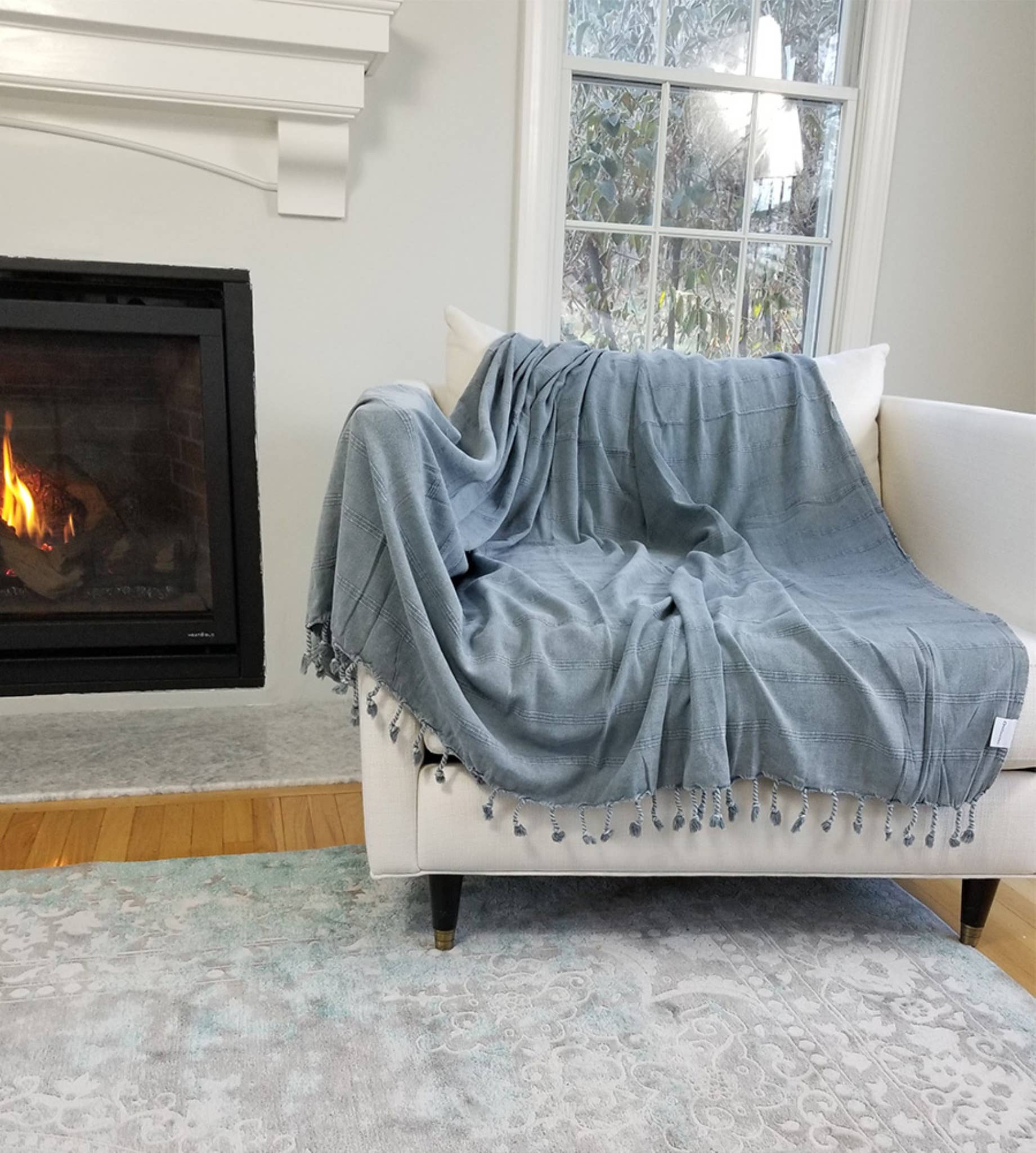 InfuseZen - Wholesale Throw Blanket - XL Stonewashed Cotton Turkish Throw Blanket in Denim