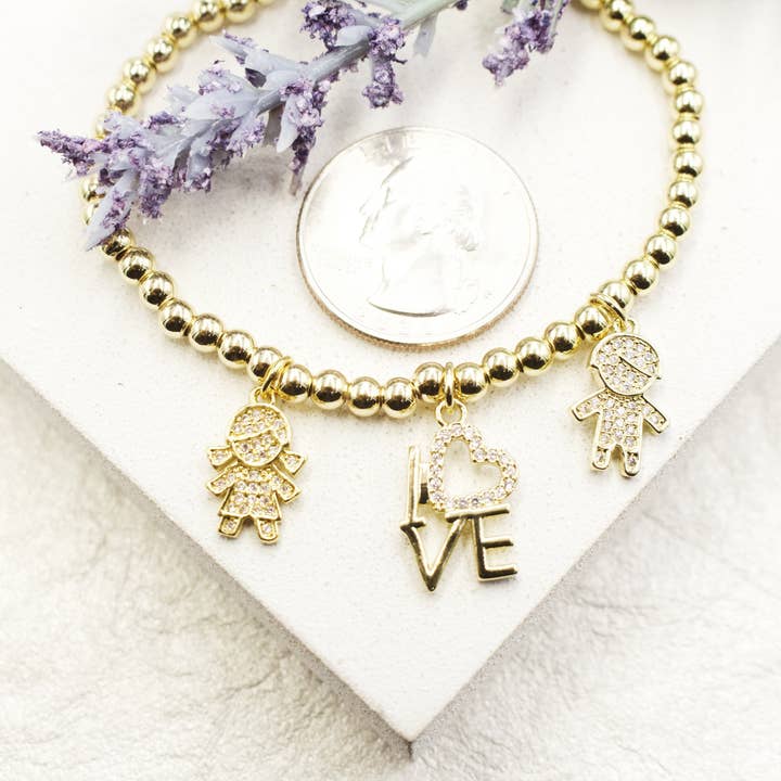 Girl & Boy Kids Love Zirconia Charm Beaded Bracelet for wholesale by Cherie by Cherie
