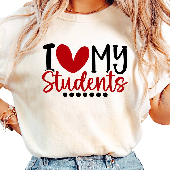 Epic Life - Designed - Wholesale Screen Printed T-Shirt - Women's - I Love My Students Shirt - Cute Teacher Appreciation Tee - Valentine's Day Teacher Gift - Classroom Heart Graphic T-Shirt
