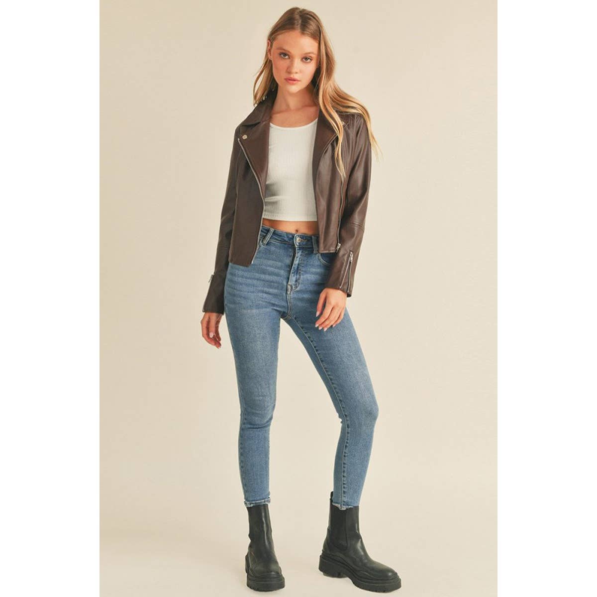 UP CLOTHING - Wholesale Leather Jacket - Women's - Biker PU Faux Leather Jacket11