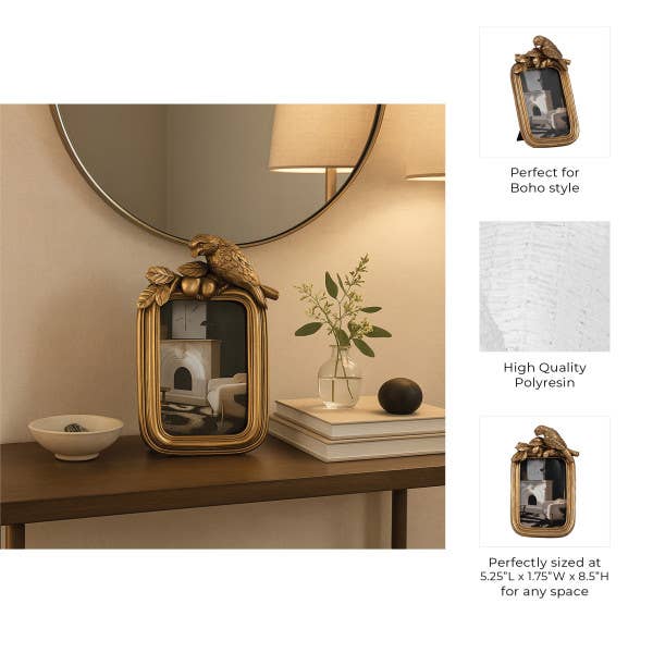 Sagebrook Home - Wholesale Picture Frame - Decorative Picture Frame - Gold Polyresin Bird, 4x6 in.4