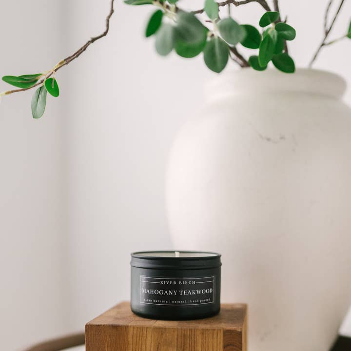 River Birch Candles - Wholesale Travel Candles - 8oz Mahogany Teakwood - Black Tin 4
