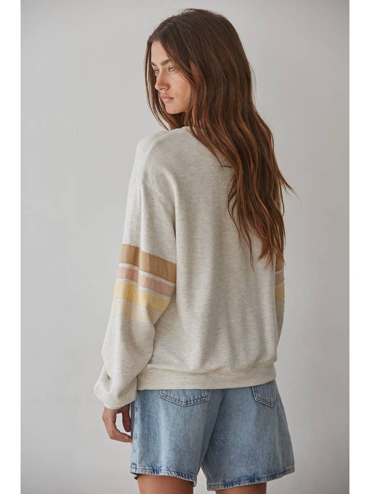 Oatmeal RJ3473 | Knit Cotton Rayon Crew Neck Long Sleeve Pullover for wholesale on Faire