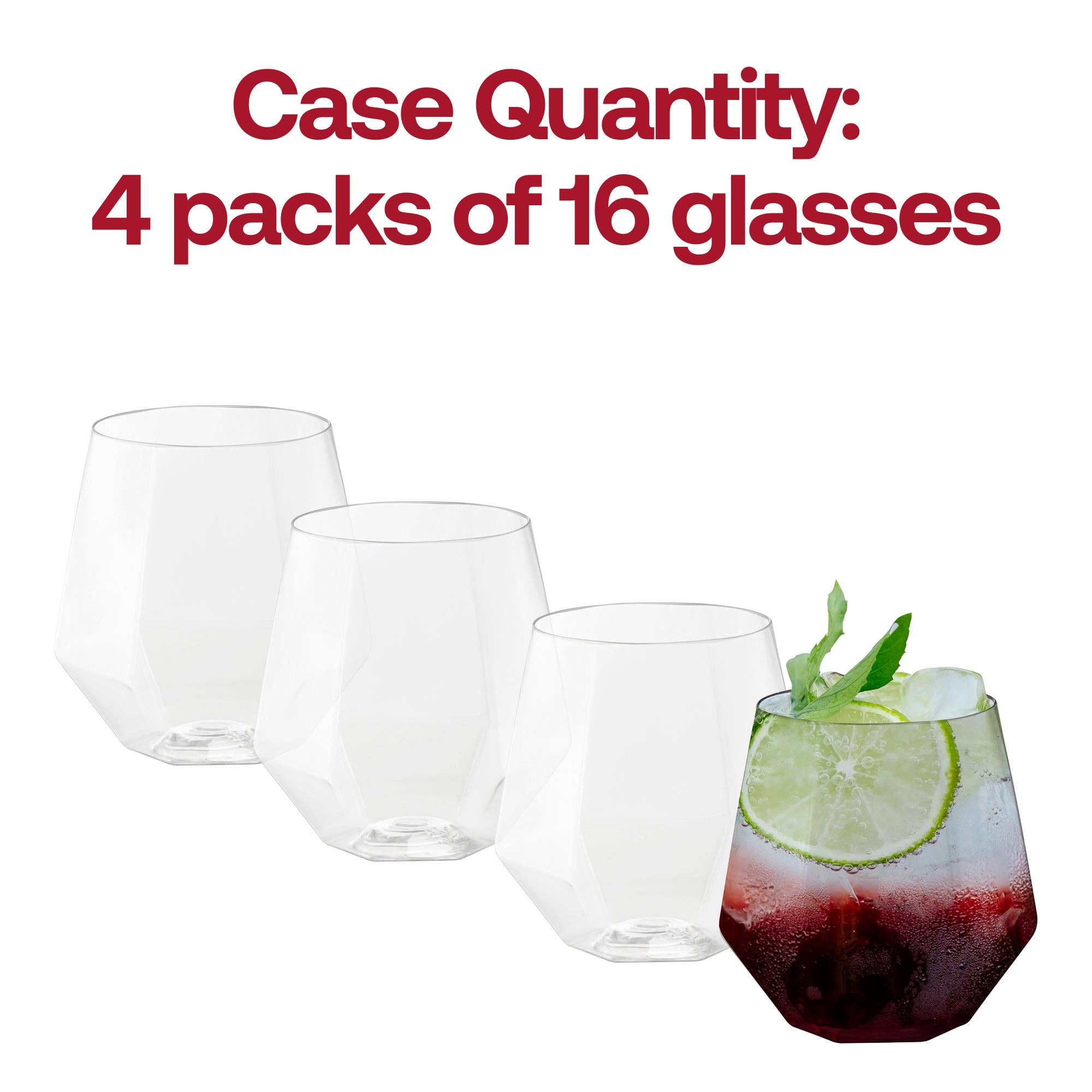 Smarty had a Party - Wholesale Wine Glass - 12 oz. Clear Hexagonal Plastic Wine Goblets - 64 pcs4