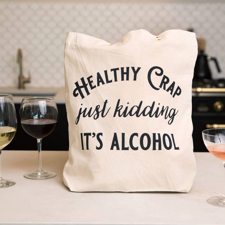 FUN CLUB - Wholesale Tote Bag - Women's - Healthy Crap Tote Bag (wine grocery, alcohol canvas, leather, mothers day)
