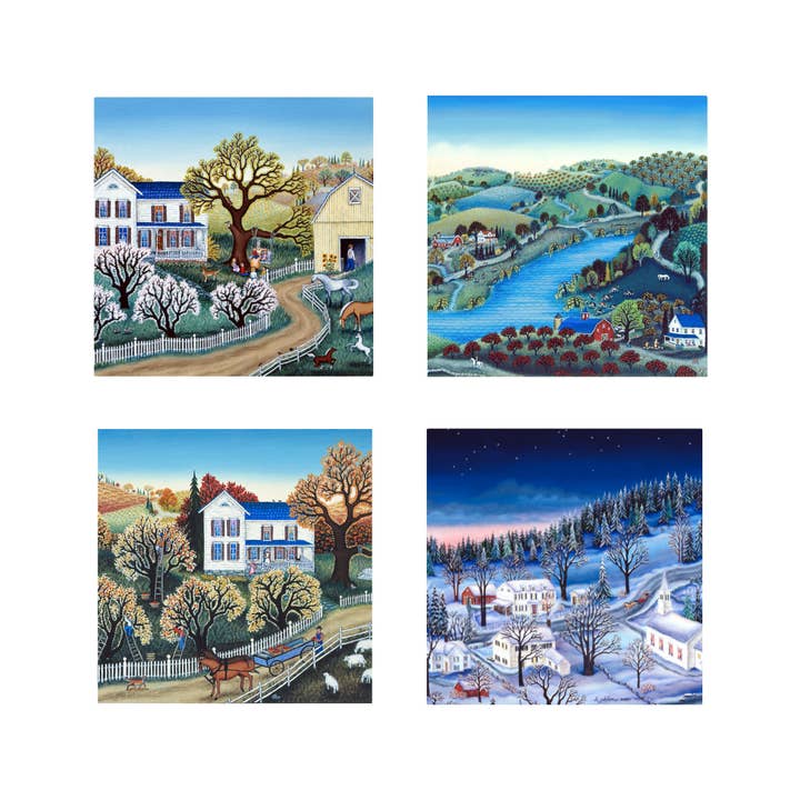 Print set of FOUR 8x8 prints "Four Seasons Town " SIGNED for wholesale by Kathy Jakobsen