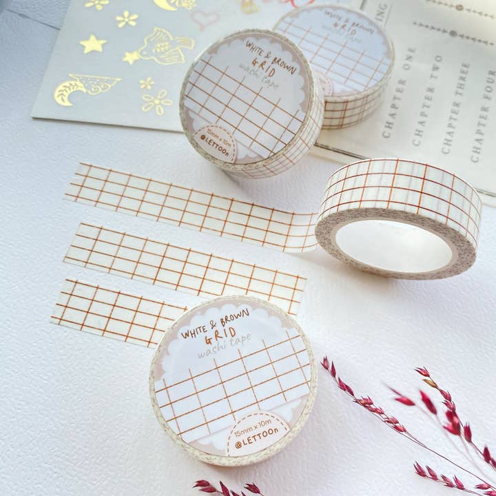 Lettoon - Wholesale Washi Tape - Washi Tape - White & Brown Grid